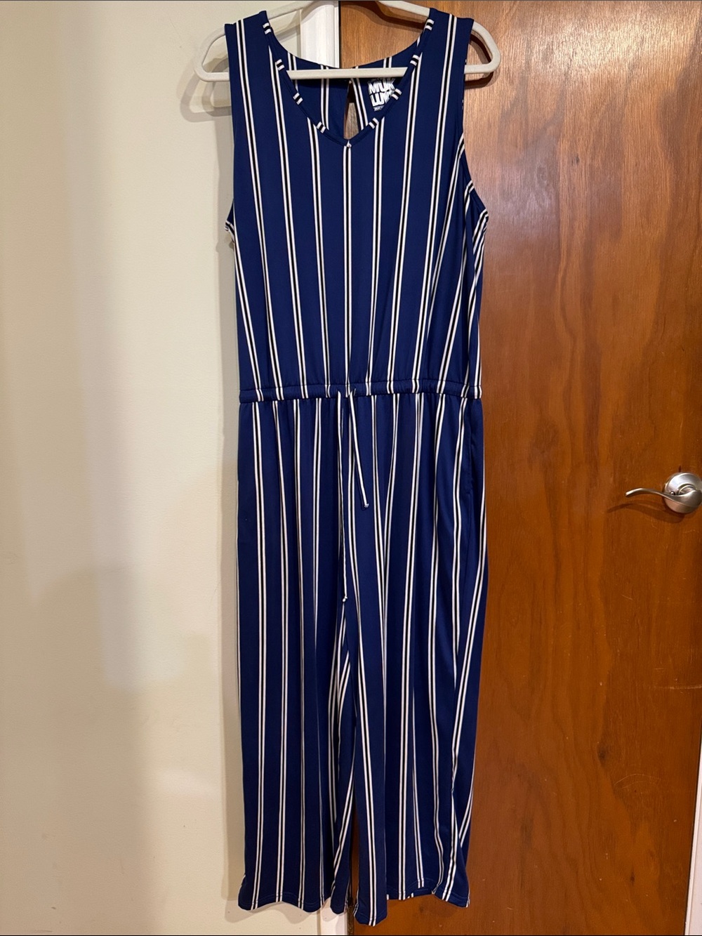 Muk Luks Navy and White Striped Jumpsuit